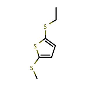 Chemical structure of 2-(ethylthio)-5-(methylthio)thiophene , CAS 61809-22-1, AChemBlock AD293050