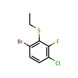 Chemical structure of (6-bromo-3-chloro-2-fluorophenyl)(ethyl)sulfane , CAS 2921738-40-9, AChemBlock AD293056