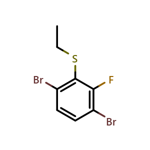Chemical structure of (3,6-dibromo-2-fluorophenyl)(ethyl)sulfane , CAS 2921755-87-3, AChemBlock AD293058