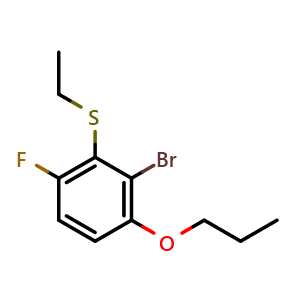 Chemical structure of (2-bromo-6-fluoro-3-propoxyphenyl)(ethyl)sulfane , CAS 2921684-73-1, AChemBlock AD293060