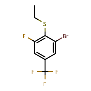Chemical structure of (2-bromo-6-fluoro-4-(trifluoromethyl)phenyl)(ethyl)sulfane , CAS 2921684-79-7, AChemBlock AD293063