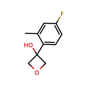 Chemical structure of 3-(4-fluoro-2-methylphenyl)oxetan-3-ol , CAS 2107240-54-8, AChemBlock AD293079