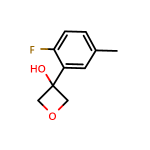 Chemical structure of 3-(2-fluoro-5-methylphenyl)oxetan-3-ol , CAS 2107690-83-3, AChemBlock AD293082