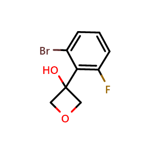 Chemical structure of 3-(2-bromo-6-fluorophenyl)oxetan-3-ol , CAS 2969427-46-9, AChemBlock AD293085