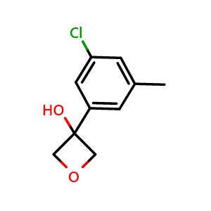 Chemical structure of 3-(3-chloro-5-methylphenyl)oxetan-3-ol , CAS 2766483-57-0, AChemBlock AD293098