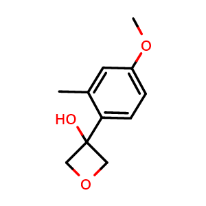 Chemical structure of 3-(4-Methoxy-2-methylphenyl)-3-oxetanol , CAS 2105528-25-2, AChemBlock AD293100