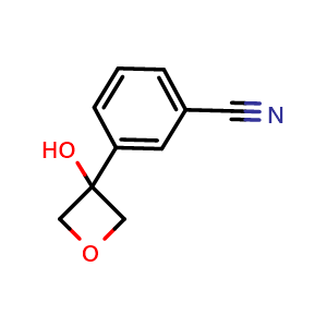 Chemical structure of 3-(3-Hydroxy-3-oxetanyl)benzonitrile , CAS 2733483-70-8, AChemBlock AD293110
