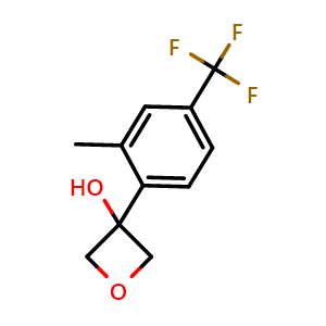 Chemical structure of 3-[2-Methyl-4-(trifluoromethyl)phenyl]-3-oxetanol , CAS 2273197-20-7, AChemBlock AD293115