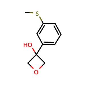 Chemical structure of 3-[3-(Methylthio)phenyl]-3-oxetanol , CAS 2160762-56-9, AChemBlock AD293117