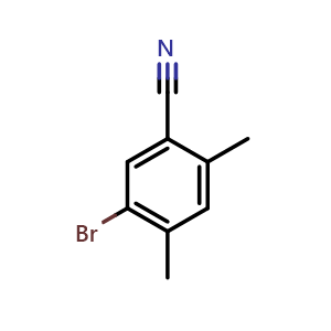 Chemical structure of 5-Bromo-2,4-dimethylbenzonitrile , CAS 807628-76-8, AChemBlock AD293122