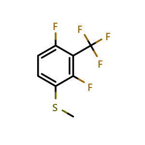 Chemical structure of 1,3-Difluoro-4-(methylthio)-2-(trifluoromethyl)benzene , CAS 2711141-99-8, AChemBlock AD293171