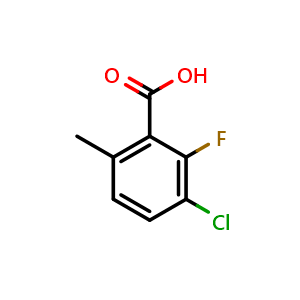 Chemical structure of 3-chloro-2-fluoro-6-methylbenzoic acid , CAS 1427382-13-5, AChemBlock AD293188