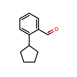 Chemical structure of 2-cyclopentylbenzaldehyde , CAS 1555438-01-1, AChemBlock AD293193