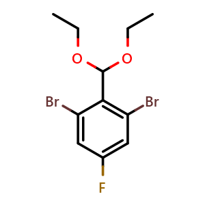 Chemical structure of 1,3-dibromo-2-(diethoxymethyl)-5-fluorobenzene , CAS 2969375-22-0, AChemBlock AD293194
