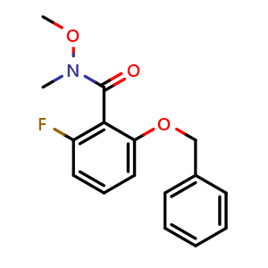 Chemical structure of 2-(Benzyloxy)-6-fluoro-N-methoxy-N-methylbenzamide , CAS 2901096-22-6, AChemBlock AD293197