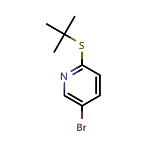 Chemical structure of 5-Bromo-2-[(1,1-dimethylethyl)thio]pyridine , CAS 123792-40-5, AChemBlock AD293202