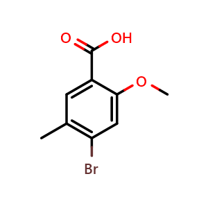 Chemical structure of 4-bromo-2-methoxy-5-methylbenzoic acid , CAS 2293347-43-8, AChemBlock AD293203
