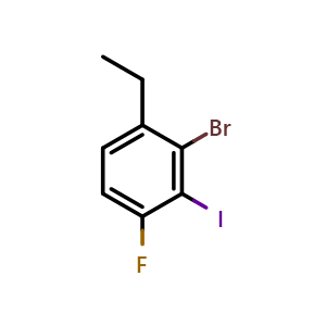 Chemical structure of 2-Bromo-1-ethyl-4-fluoro-3-iodobenzene , CAS 2706783-91-5, AChemBlock AD293280