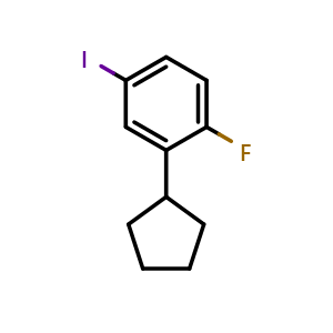 Chemical structure of 2-cyclopentyl-1-fluoro-4-iodobenzene , CAS 2921865-97-4, AChemBlock AD293309
