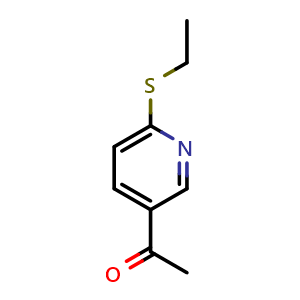 Chemical structure of 1-[6-(Ethylthio)-3-pyridinyl]ethanone , CAS 1546175-55-6, AChemBlock AD293320