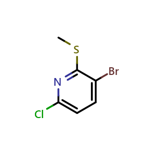 Chemical structure of 3-Bromo-6-chloro-2-(methylthio)pyridine , CAS 866755-21-7, AChemBlock AD293323