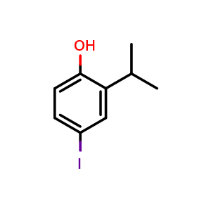 Chemical structure of 4-iodo-2-isopropylphenol , CAS 1243439-83-9, AChemBlock AD293332