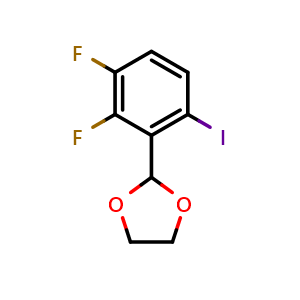 Chemical structure of 2-(2,3-difluoro-6-iodophenyl)-1,3-dioxolane , CAS 2921751-54-2, AChemBlock AD293338