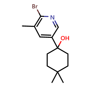 Chemical structure of 1-(6-bromo-5-methylpyridin-3-yl)-4,4-dimethylcyclohexanol , CAS 2921837-48-9, AChemBlock AD293347