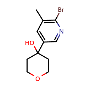 Chemical structure of 4-(6-bromo-5-methylpyridin-3-yl)tetrahydro-2H-pyran-4-ol , CAS 2969362-07-8, AChemBlock AD293348