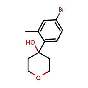 Chemical structure of 4-(4-bromo-2-methylphenyl)tetrahydro-2H-pyran-4-ol , CAS 2921884-22-0, AChemBlock AD293349