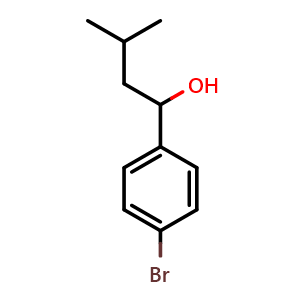 Chemical structure of 1-(4-bromophenyl)-3-methylbutan-1-ol , CAS 100757-92-4, AChemBlock AD293352