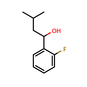 Chemical structure of 1-(2-fluorophenyl)-3-methylbutan-1-ol , CAS 765306-66-9, AChemBlock AD293353