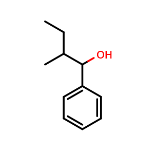 Chemical structure of 2-methyl-1-phenylbutan-1-ol , CAS 3968-86-3, AChemBlock AD293357