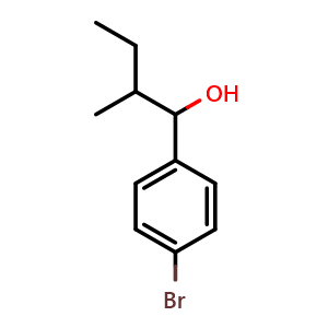 Chemical structure of 1-(4-bromophenyl)-2-methylbutan-1-ol , CAS 261783-89-5, AChemBlock AD293358