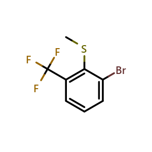 Chemical structure of (2-Bromo-6-(trifluoromethyl)phenyl)(methyl)sulfane , CAS 2650551-35-0, AChemBlock AD293367