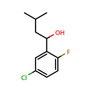 Chemical structure of 1-(5-chloro-2-fluorophenyl)-3-methylbutan-1-ol , CAS 1557592-34-3, AChemBlock AD293368