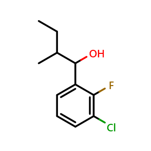 Chemical structure of 1-(3-chloro-2-fluorophenyl)-2-methylbutan-1-ol , CAS 1536756-79-2, AChemBlock AD293370