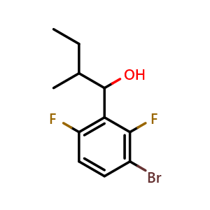 Chemical structure of 1-(3-bromo-2,6-difluorophenyl)-2-methylbutan-1-ol , CAS 1696677-06-1, AChemBlock AD293371