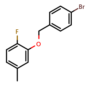 Chemical structure of 2-[(4-Bromophenyl)methoxy]-1-fluoro-4-methylbenzene , CAS 1378885-59-6, AChemBlock AD293374