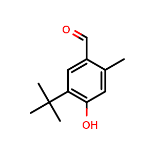 Chemical structure of 5-(1,1-Dimethylethyl)-4-hydroxy-2-methylbenzaldehyde , CAS 16805-16-6, AChemBlock AD293382
