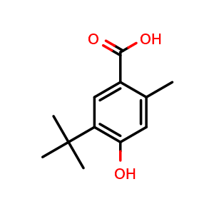 Chemical structure of 5-(1,1-Dimethylethyl)-4-hydroxy-2-methylbenzoic acid , CAS 1895424-66-4, AChemBlock AD293383