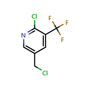Chemical structure of 2-Chloro-5-(chloromethyl)-3-(trifluoromethyl)pyridine , CAS 887707-33-7, AChemBlock AD293387