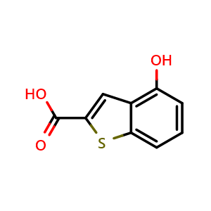 Chemical structure of 4-Hydroxybenzo[b]thiophene-2-carboxylic acid , CAS 1602255-57-1, AChemBlock AD293396