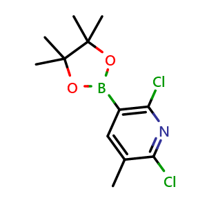 Chemical structure of 2,6-Dichloro-3-methyl-5-(4,4,5,5-tetramethyl-1,3,2-dioxaborolan-2-yl)pyridine , CAS 1010101-09-3, AChemBlock AD293423