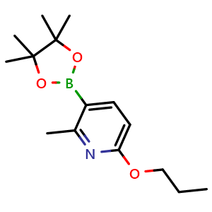 Chemical structure of 2-Methyl-6-propoxy-3-(4,4,5,5-tetramethyl-1,3,2-dioxaborolan-2-yl)pyridine , CAS 1420296-79-2, AChemBlock AD293424