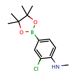Chemical structure of 2-Chloro-N-methyl-4-(4,4,5,5-tetramethyl-1,3,2-dioxaborolan-2-yl)benzenamine , CAS 2098813-46-6, AChemBlock AD293431