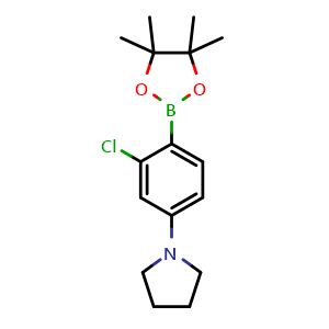 Chemical structure of 1-[3-Chloro-4-(4,4,5,5-tetramethyl-1,3,2-dioxaborolan-2-yl)phenyl]pyrrolidine , CAS 2223054-06-4, AChemBlock AD293433