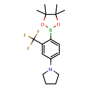 Chemical structure of 1-(4-(4,4,5,5-tetramethyl-1,3,2-dioxaborolan-2-yl)-3-(trifluoromethyl)phenyl)pyrrolidine , CAS 2223031-45-4, AChemBlock AD293434
