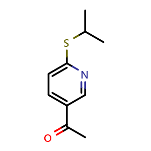 Chemical structure of 1-[6-[(1-Methylethyl)thio]-3-pyridinyl]ethanone , CAS 1547935-32-9, AChemBlock AD293445