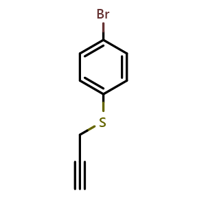Chemical structure of 1-Bromo-4-(2-propyn-1-ylthio)benzene , CAS 1250492-70-6, AChemBlock AD293458